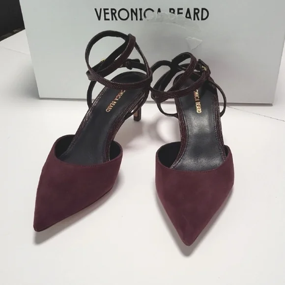 NIB$395 VERONICA BEARD Colette Wraparound Ankle Strap Point Toe Pump In Acai 5.5